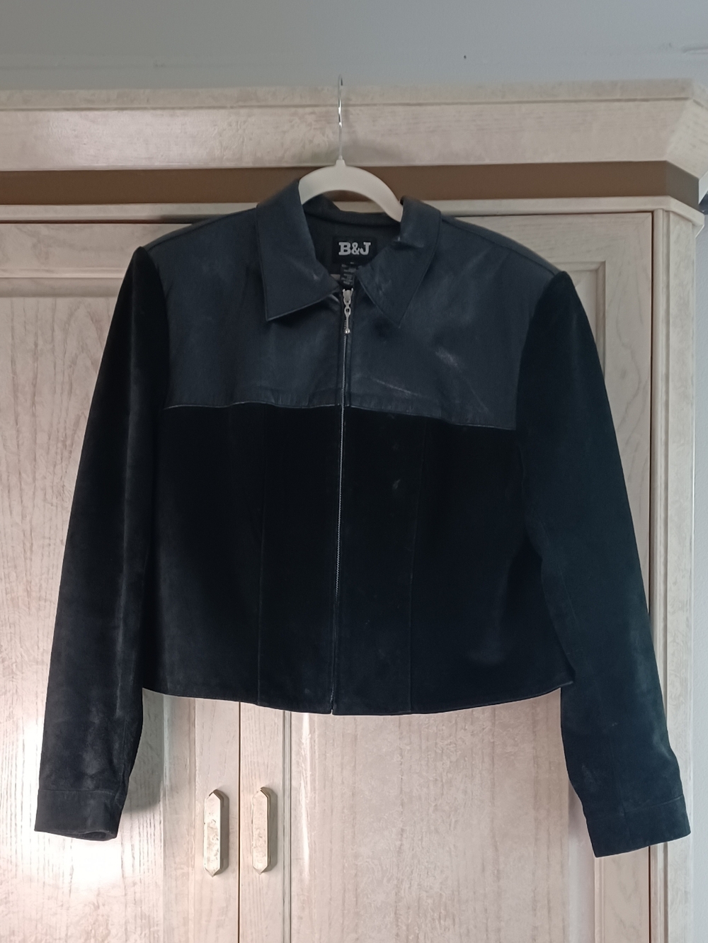 90s Black Leather And Suede Jacket With Leopard Lining